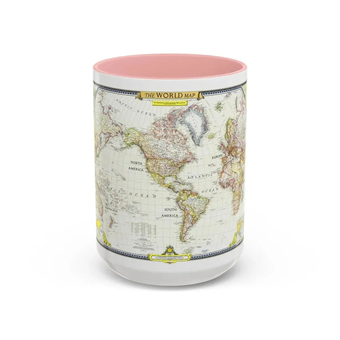 World Map (1951) (Map) Accent Coffee Mug 15oz Pink - Go Mug Yourself