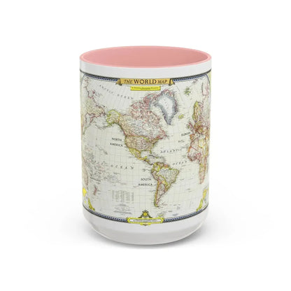 World Map (1951) (Map) Accent Coffee Mug 15oz Pink - Go Mug Yourself