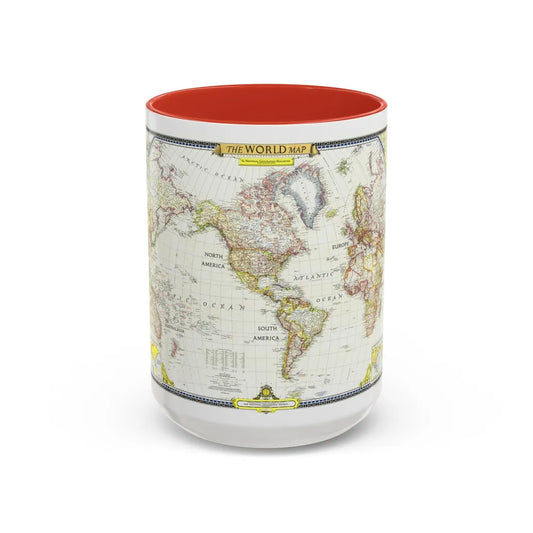 World Map (1951) (Map) Accent Coffee Mug-15oz-Red-Go Mug Yourself