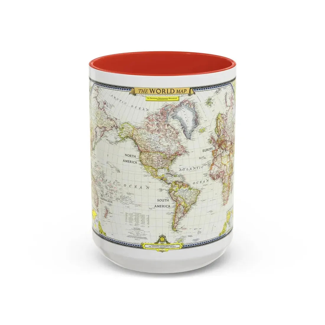 World Map (1951) (Map) Accent Coffee Mug 15oz Red - Go Mug Yourself