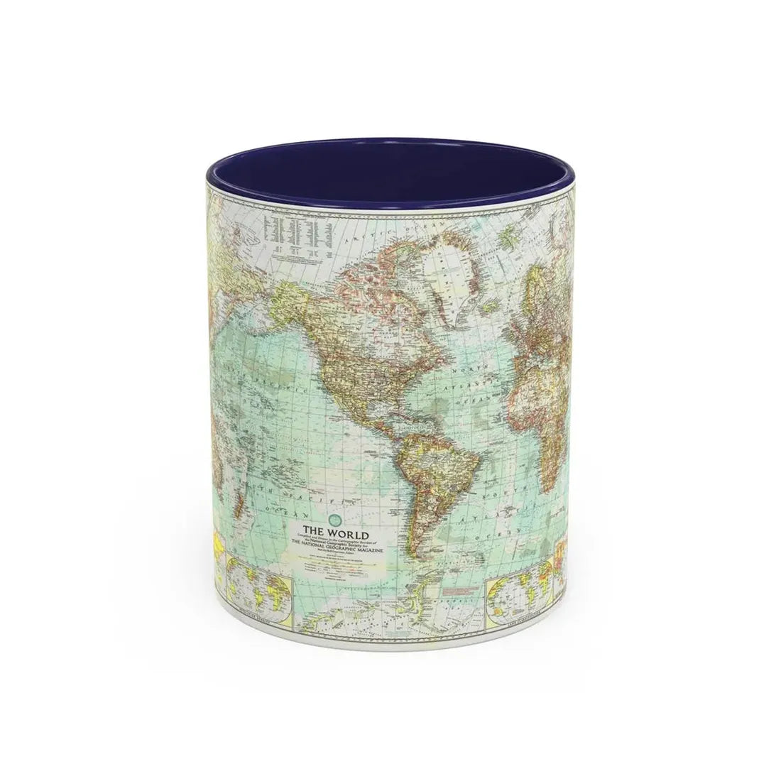 World Map (1957) (Map) Accent Coffee Mug 11oz Navy - Go Mug Yourself
