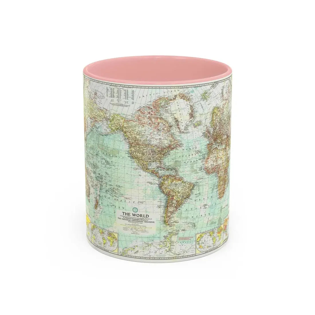 World Map (1957) (Map) Accent Coffee Mug 11oz Pink - Go Mug Yourself