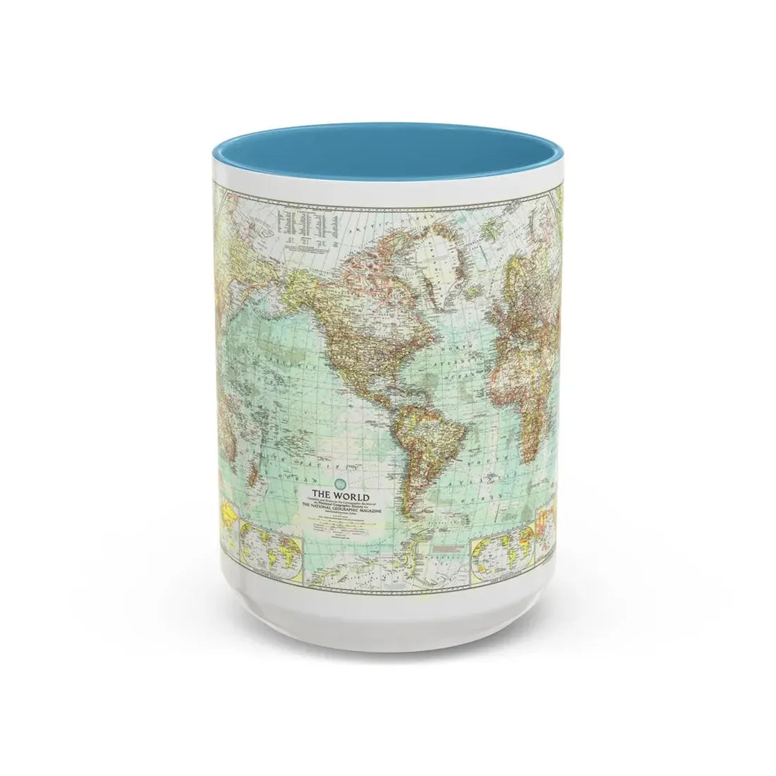 World Map (1957) (Map) Accent Coffee Mug 15oz Light Blue - Go Mug Yourself