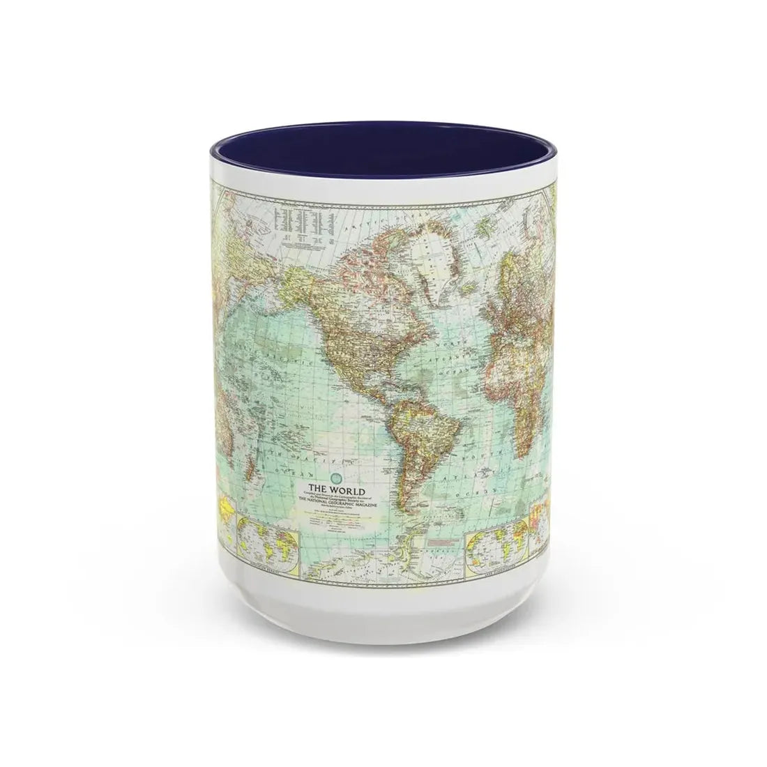 World Map (1957) (Map) Accent Coffee Mug 15oz Navy - Go Mug Yourself