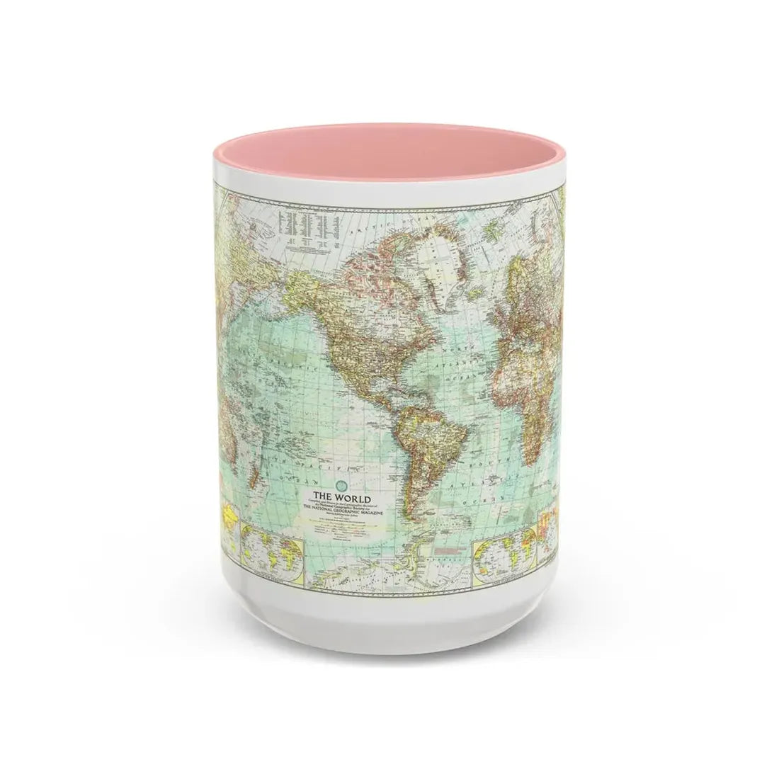 World Map (1957) (Map) Accent Coffee Mug 15oz Pink - Go Mug Yourself