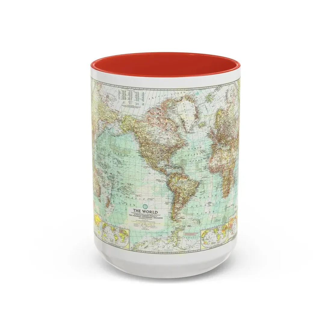 World Map (1957) (Map) Accent Coffee Mug 15oz Red - Go Mug Yourself
