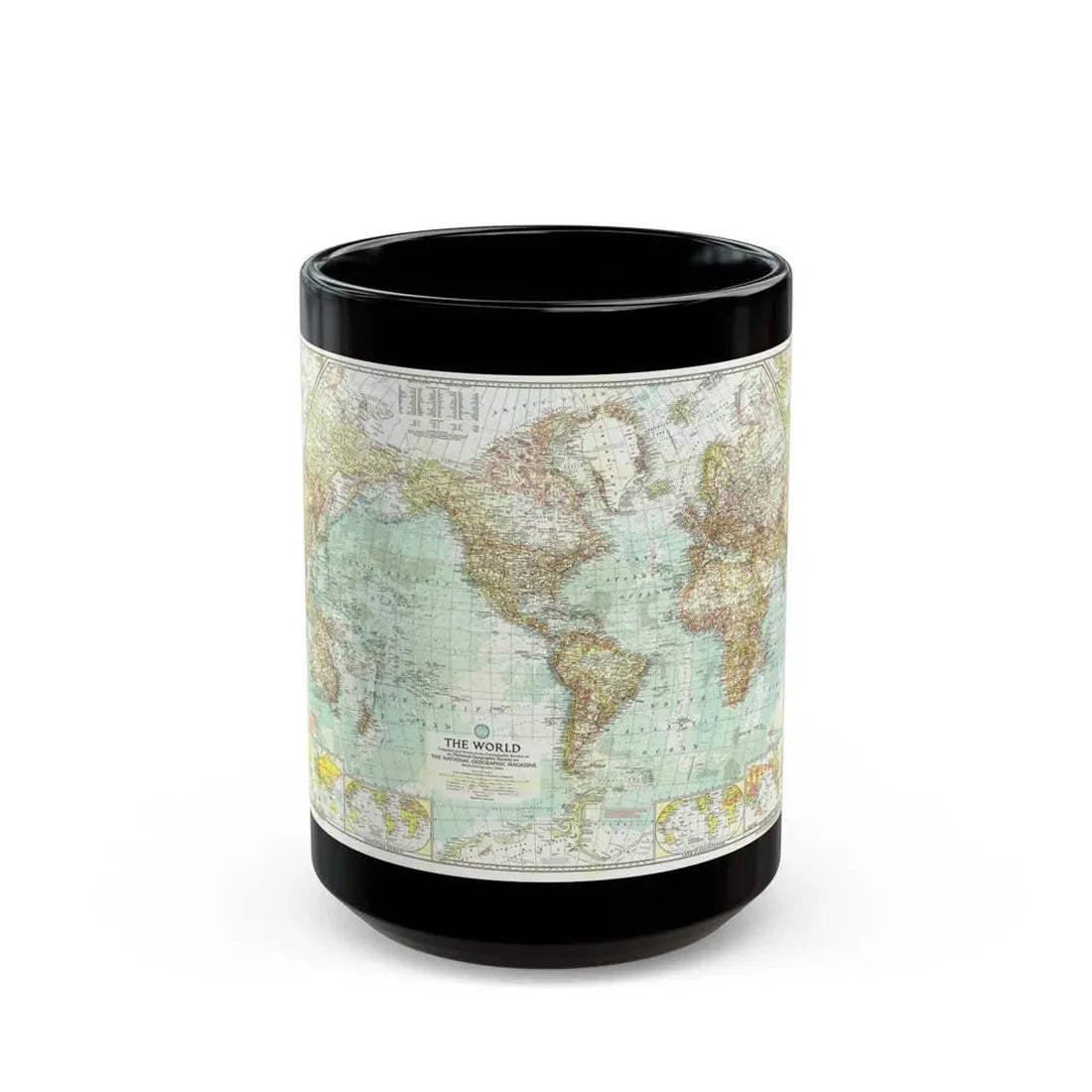 World Map (1957) (Map) Black Coffee Mug 15oz - Go Mug Yourself