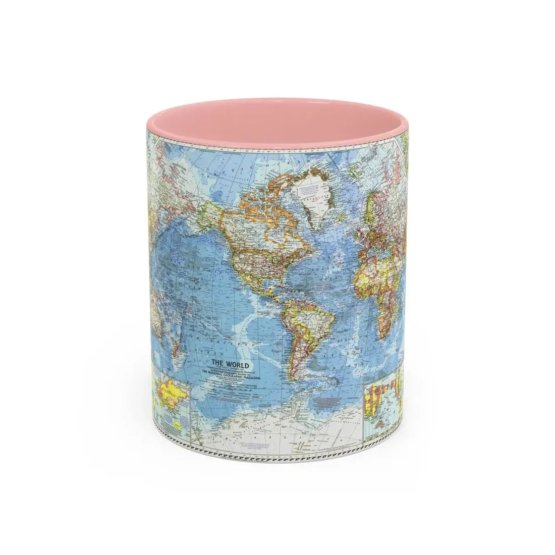 World Map (1960) (Map) Accent Coffee Mug 11oz Pink - Go Mug Yourself