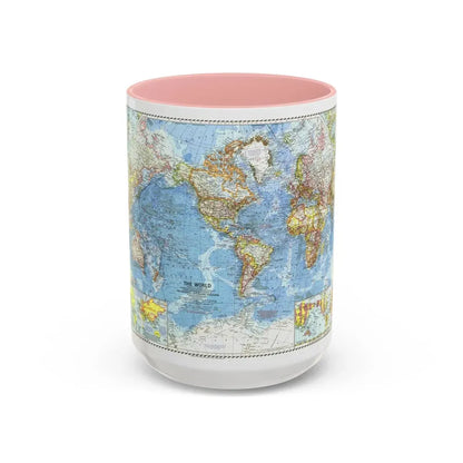World Map (1960) (Map) Accent Coffee Mug 15oz Pink - Go Mug Yourself