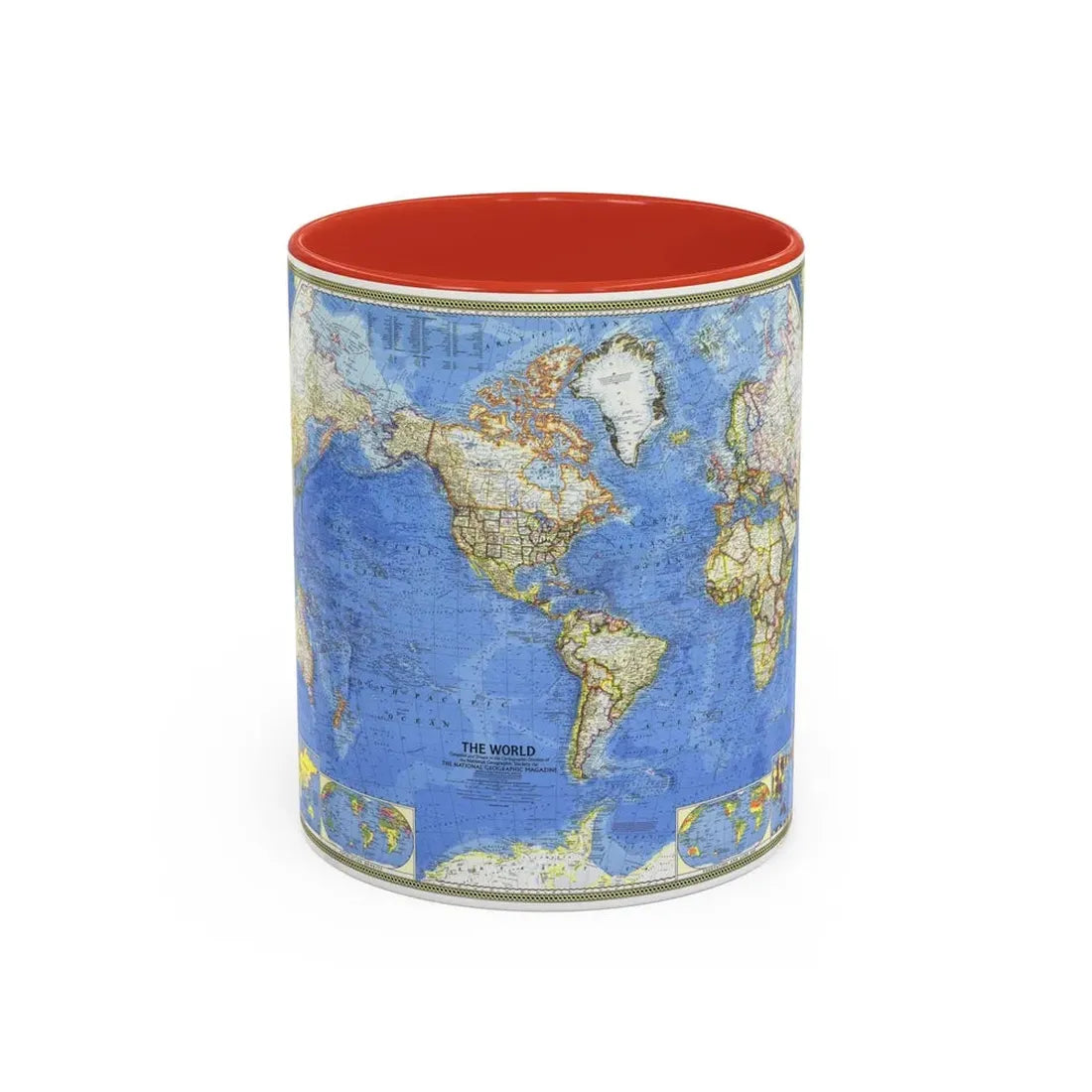 World Map (1965) (Map) Accent Coffee Mug 11oz Red - Go Mug Yourself