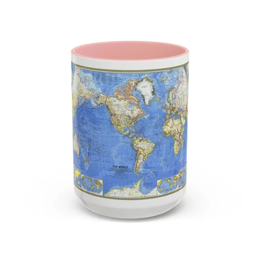 World Map (1965) (Map) Accent Coffee Mug 15oz Pink - Go Mug Yourself