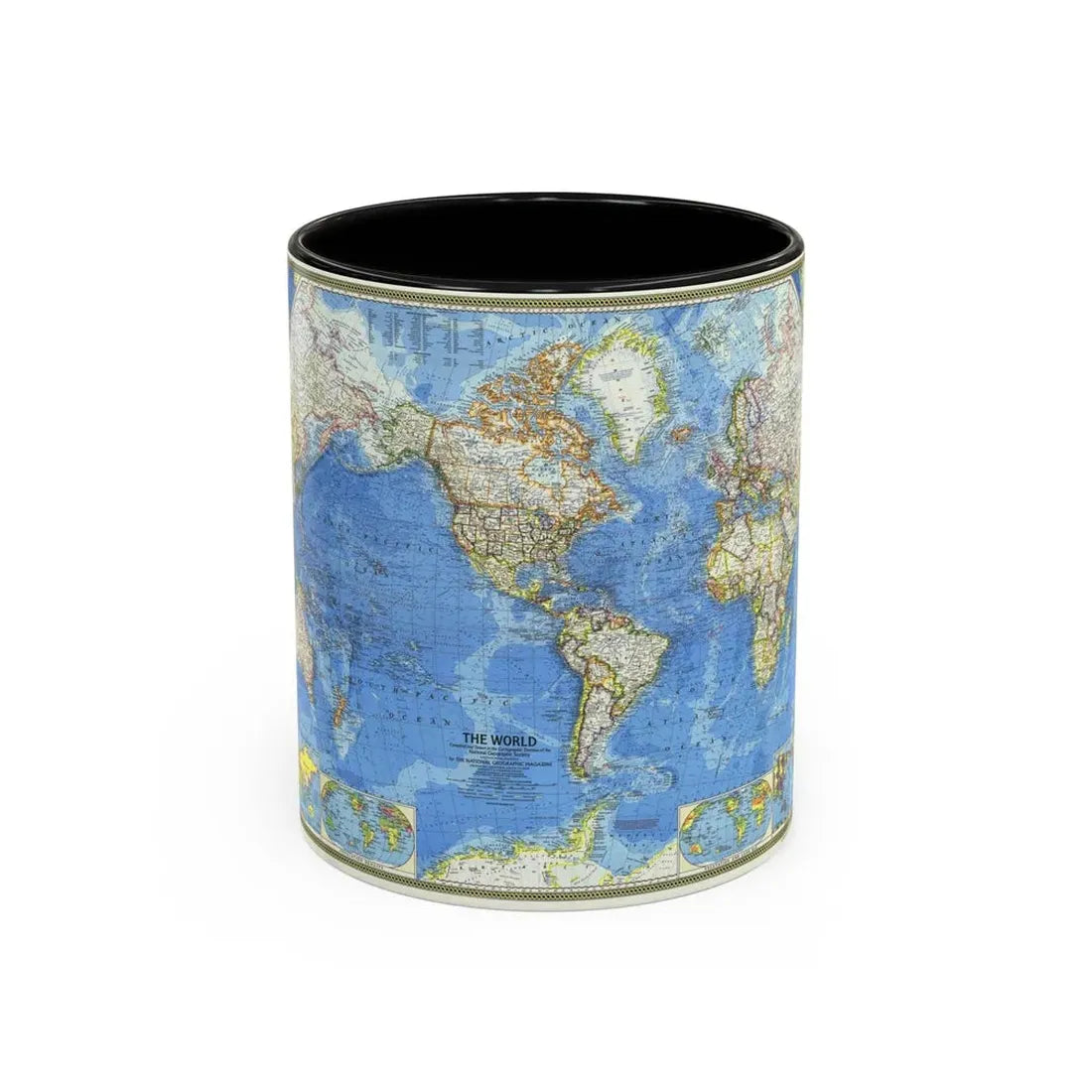 World Map (1970) (Map) Accent Coffee Mug 11oz Black - Go Mug Yourself