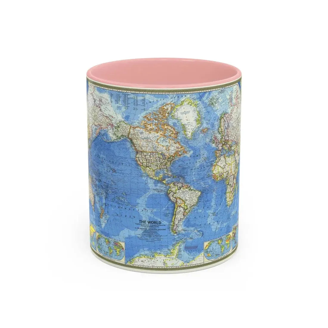 World Map (1970) (Map) Accent Coffee Mug 11oz Pink - Go Mug Yourself