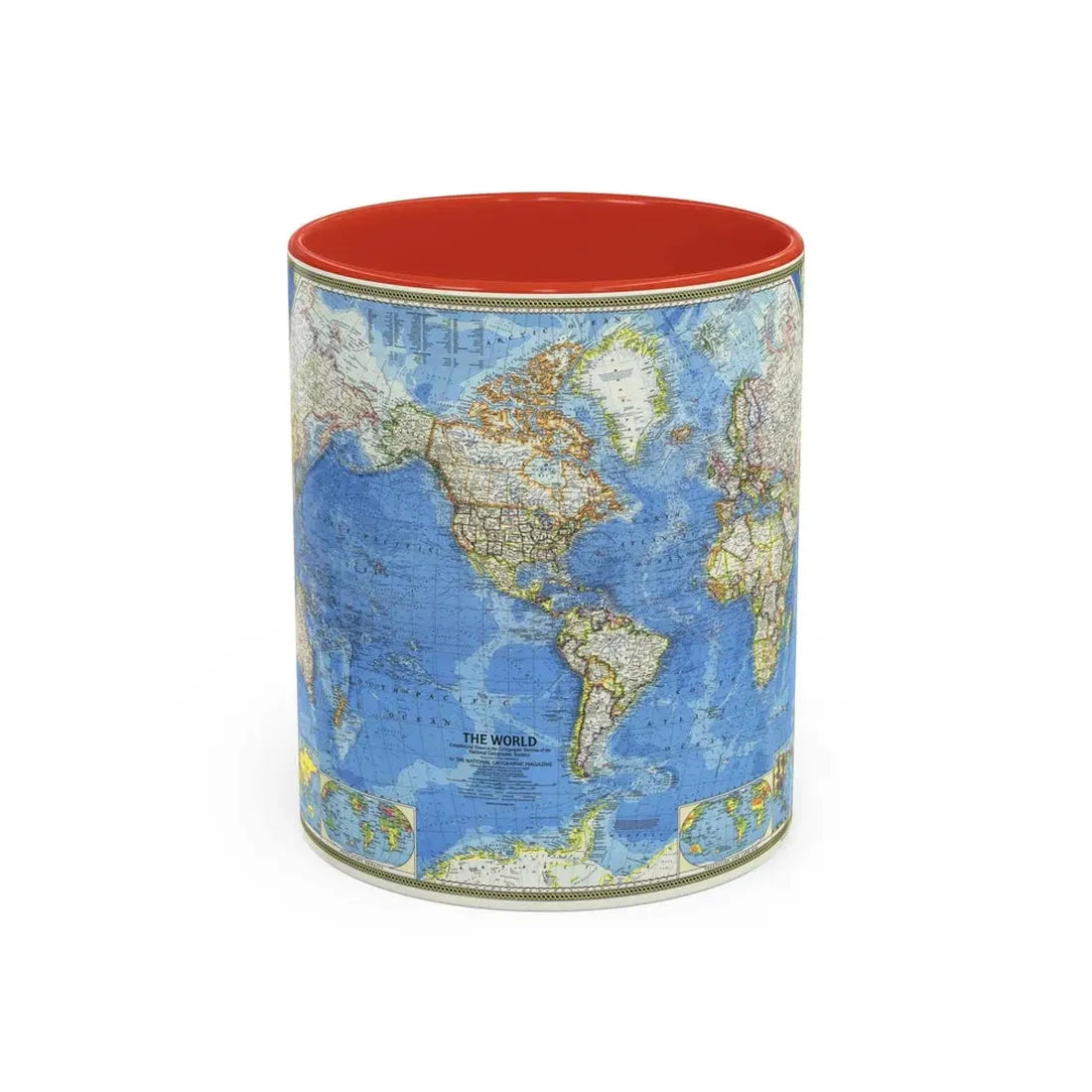 World Map (1970) (Map) Accent Coffee Mug 11oz Red - Go Mug Yourself