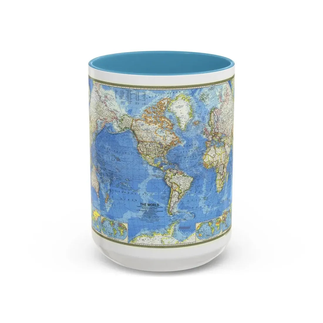 World Map (1970) (Map) Accent Coffee Mug 15oz Light Blue - Go Mug Yourself