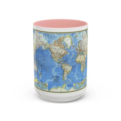 World Map (1970) (Map) Accent Coffee Mug 15oz Pink - Go Mug Yourself