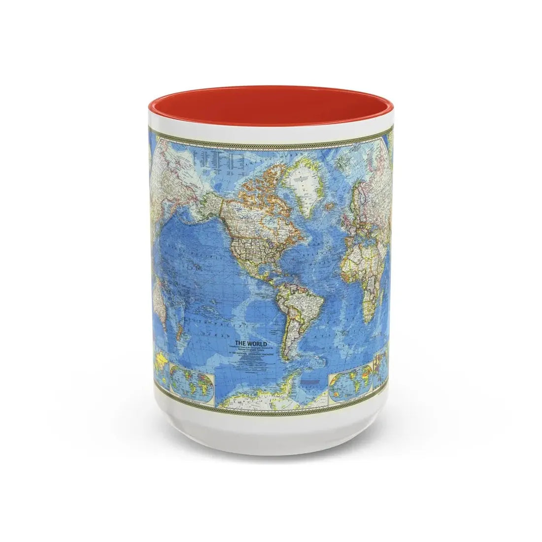 World Map (1970) (Map) Accent Coffee Mug 15oz Red - Go Mug Yourself