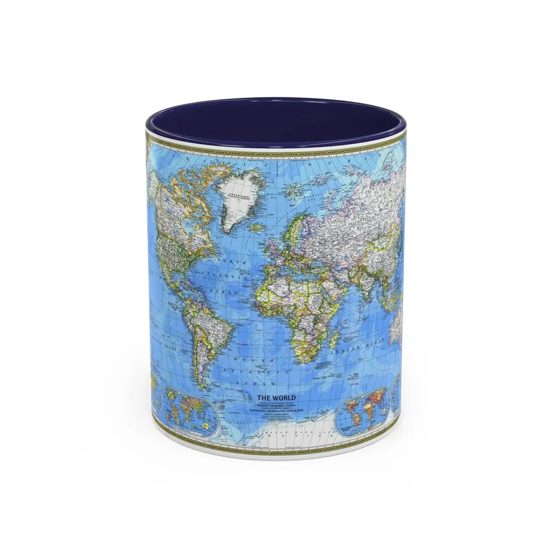 World Map (1981) (Map) Accent Coffee Mug 11oz Navy - Go Mug Yourself