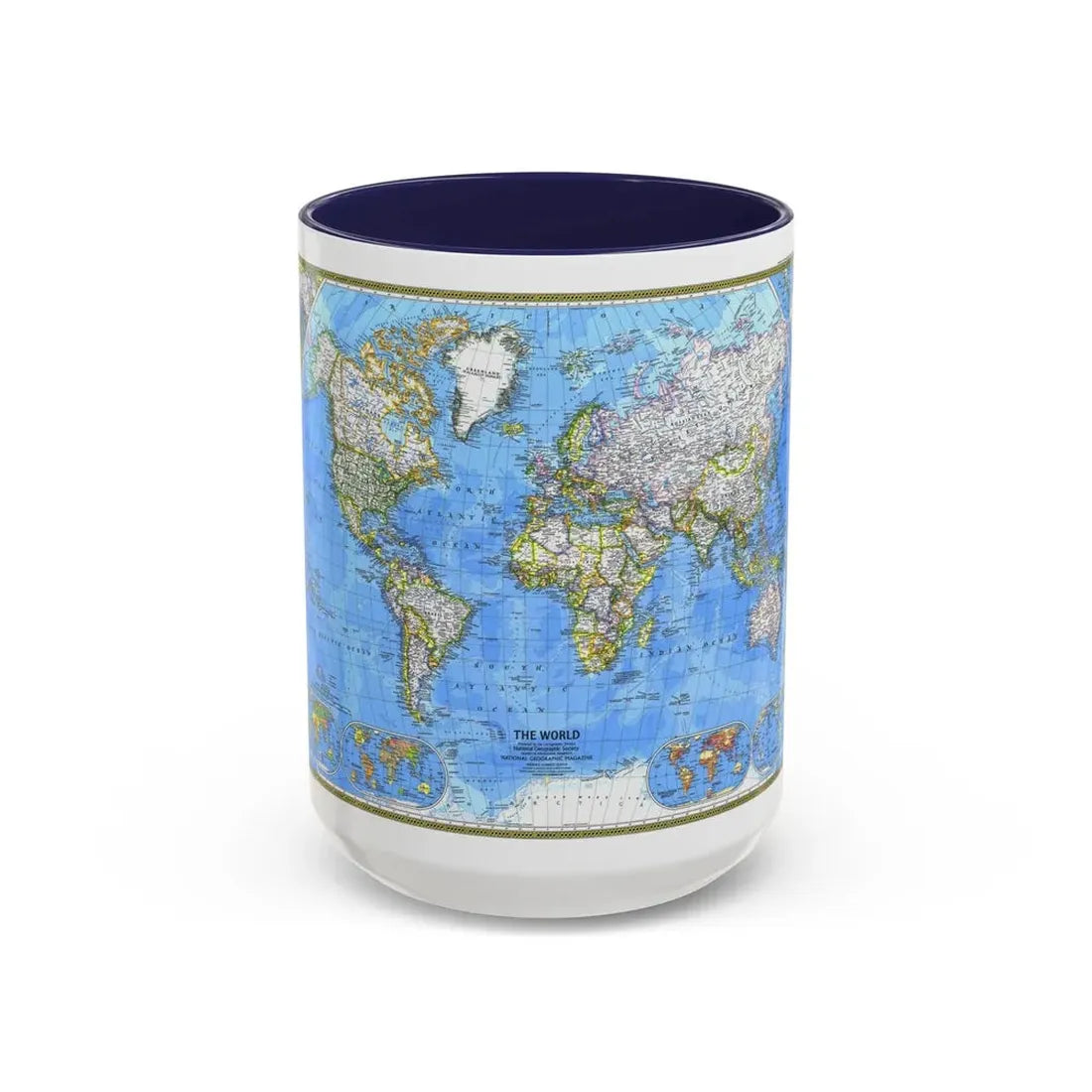 World Map (1981) (Map) Accent Coffee Mug 15oz Navy - Go Mug Yourself