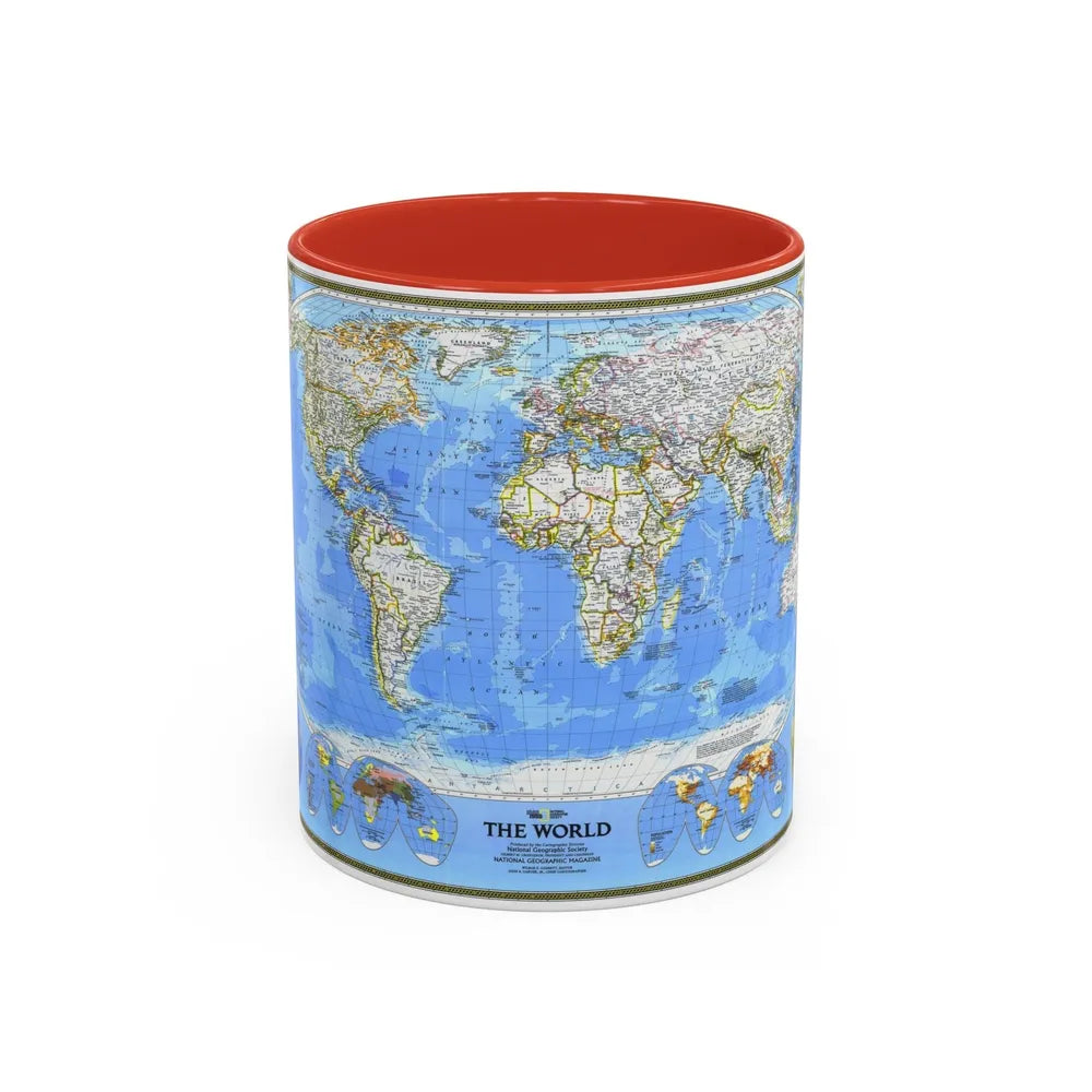 World Map (1988) (Map) Accent Coffee Mug-11oz-Red-Go Mug Yourself
