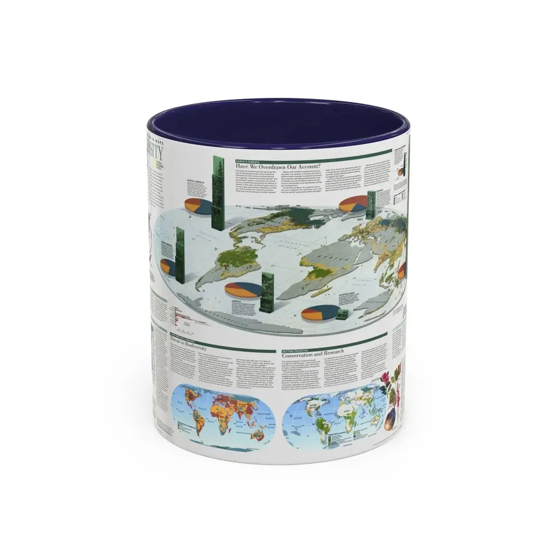 World Map - Biodiversity (1999) (Map) Accent Coffee Mug 11oz Navy - Go Mug Yourself