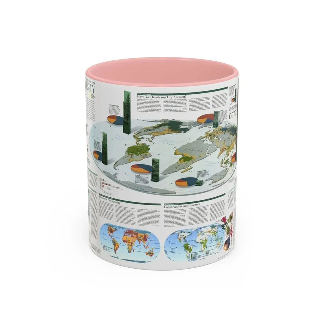 World Map - Biodiversity (1999) (Map) Accent Coffee Mug 11oz Pink - Go Mug Yourself