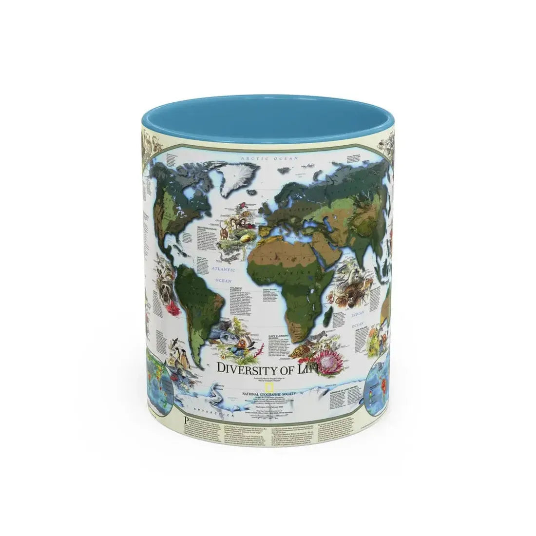 World Map - Diversity of Life (1999) (Map) Accent Coffee Mug 11oz Light Blue - Go Mug Yourself