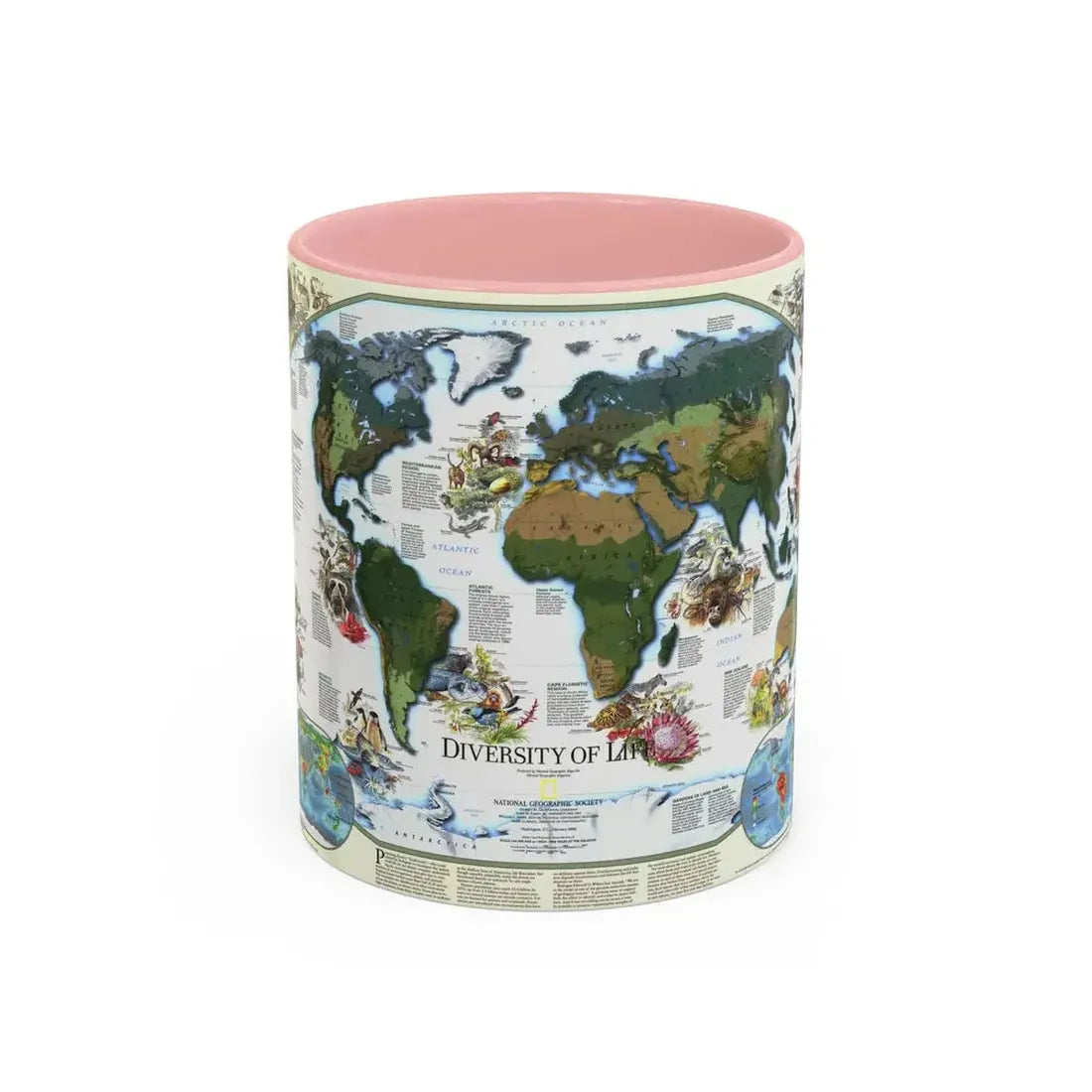 World Map - Diversity of Life (1999) (Map) Accent Coffee Mug 11oz Pink - Go Mug Yourself