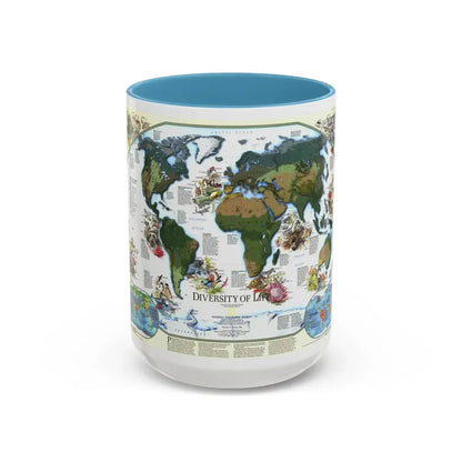 World Map - Diversity of Life (1999) (Map) Accent Coffee Mug 15oz Light Blue - Go Mug Yourself