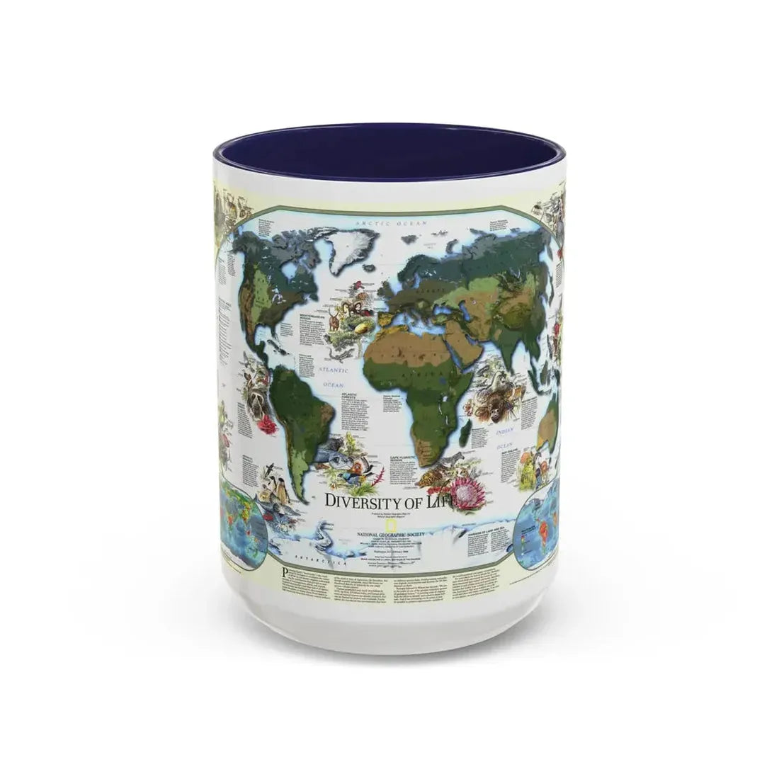 World Map - Diversity of Life (1999) (Map) Accent Coffee Mug 15oz Navy - Go Mug Yourself