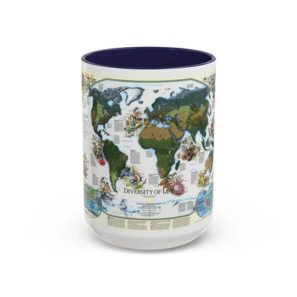 World Map - Diversity of Life (1999) (Map) Accent Coffee Mug 15oz Navy - Go Mug Yourself