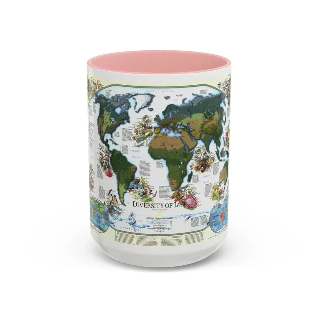 World Map - Diversity of Life (1999) (Map) Accent Coffee Mug 15oz Pink - Go Mug Yourself