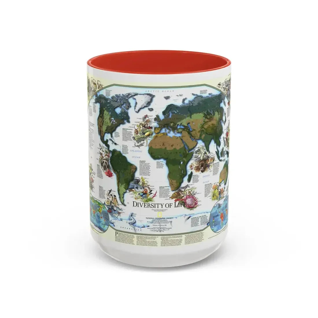 World Map - Diversity of Life (1999) (Map) Accent Coffee Mug 15oz Red - Go Mug Yourself