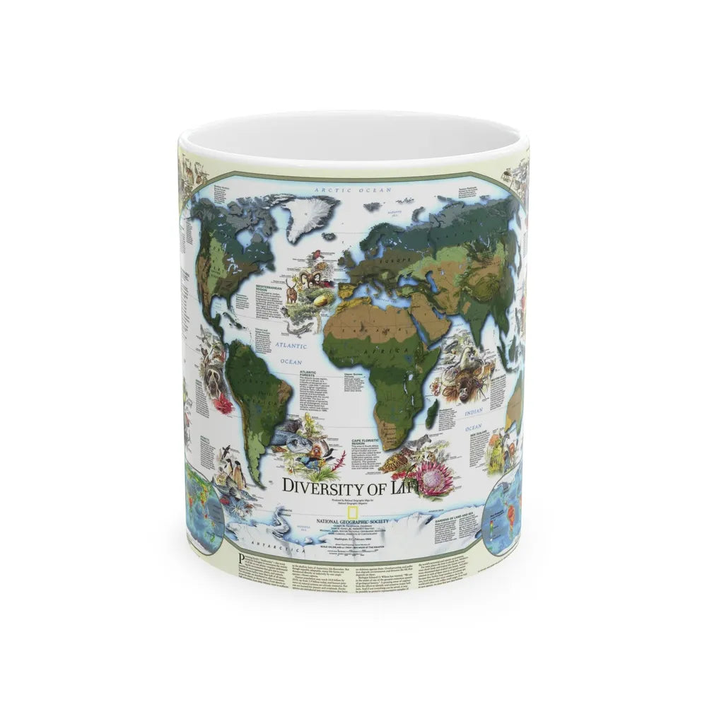 World Map - Diversity of Life (1999) (Map) White Coffee Mug-11oz-Go Mug Yourself