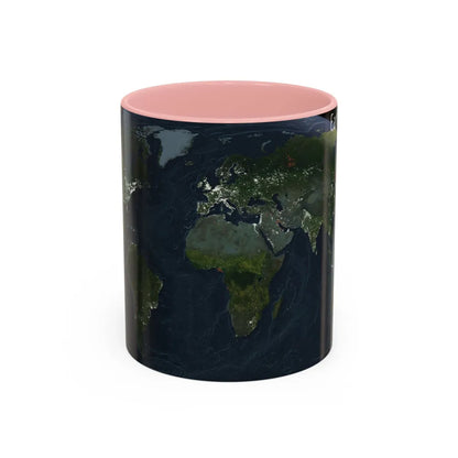 World Map - Earth at Night (2004) (Map) Accent Coffee Mug 11oz Pink - Go Mug Yourself
