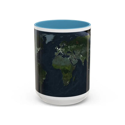 World Map - Earth at Night (2004) (Map) Accent Coffee Mug 15oz Light Blue - Go Mug Yourself