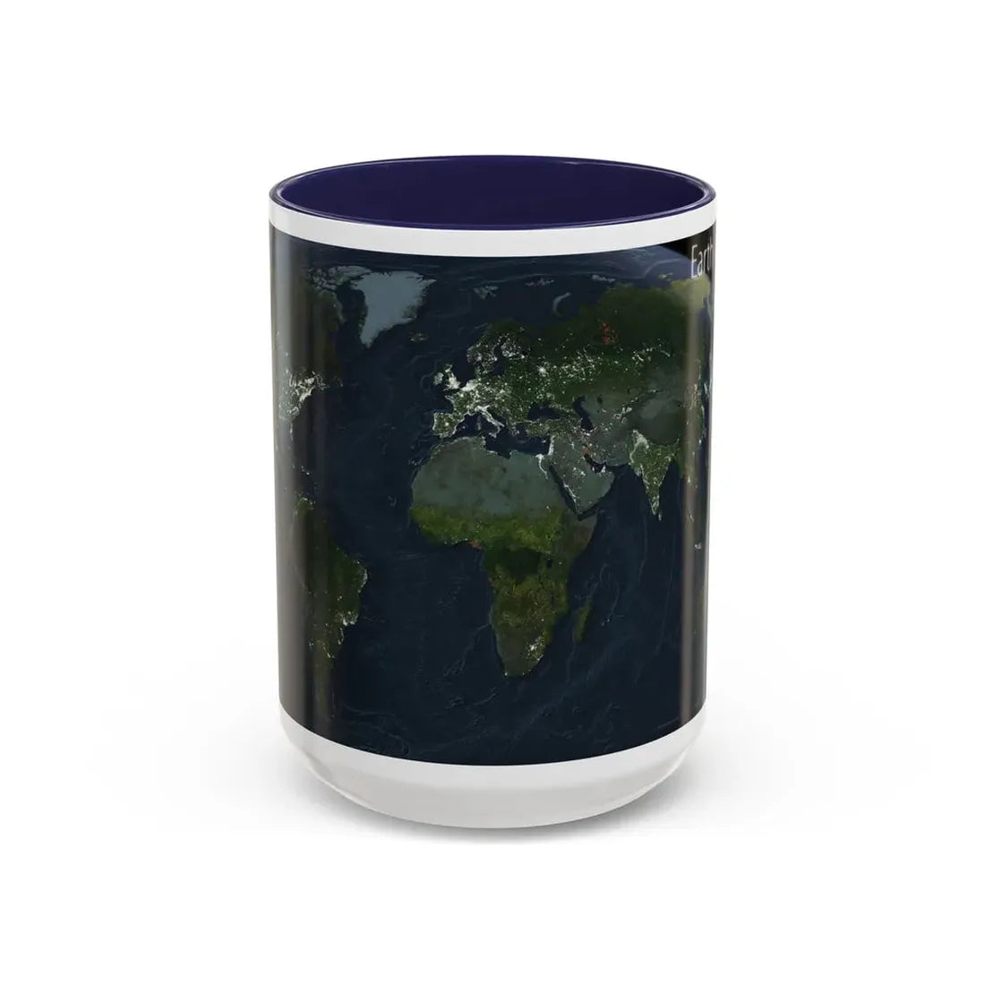 World Map - Earth at Night (2004) (Map) Accent Coffee Mug 15oz Navy - Go Mug Yourself