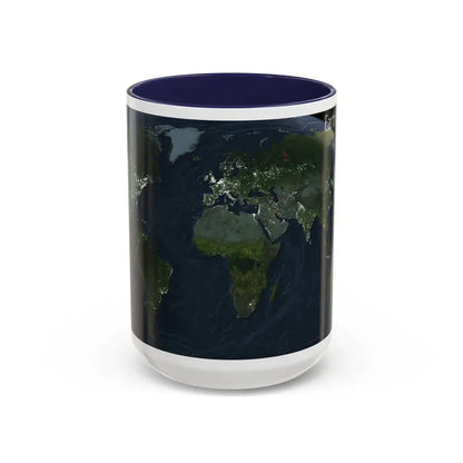 World Map - Earth at Night (2004) (Map) Accent Coffee Mug 15oz Navy - Go Mug Yourself