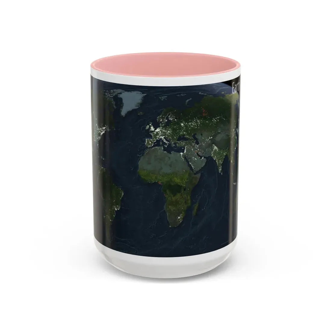 World Map - Earth at Night (2004) (Map) Accent Coffee Mug 15oz Pink - Go Mug Yourself