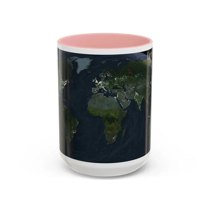World Map - Earth at Night (2004) (Map) Accent Coffee Mug 15oz Pink - Go Mug Yourself