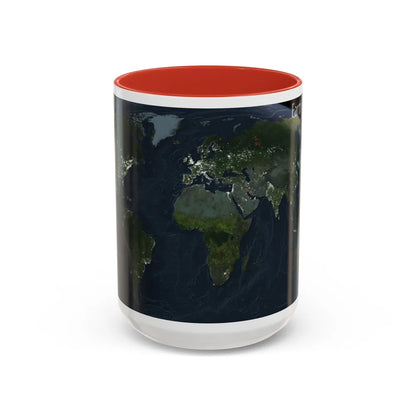 World Map - Earth at Night (2004) (Map) Accent Coffee Mug 15oz Red - Go Mug Yourself
