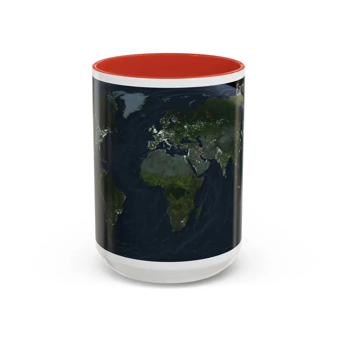 World Map - Earth at Night (2004) (Map) Accent Coffee Mug 15oz Red - Go Mug Yourself