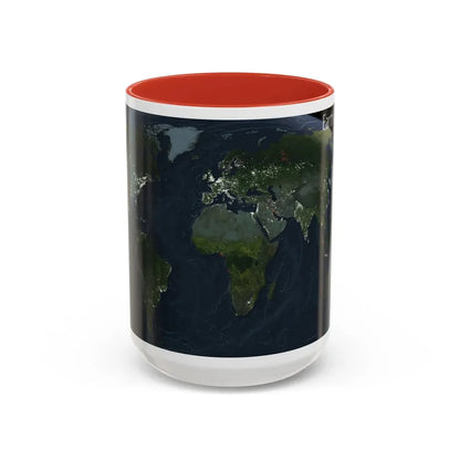 World Map - Earth at Night (2004) (Map) Accent Coffee Mug 15oz Red - Go Mug Yourself