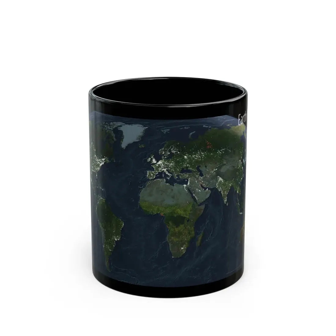 World Map - Earth at Night (2004) (Map) Black Coffee Mug 11oz - Go Mug Yourself