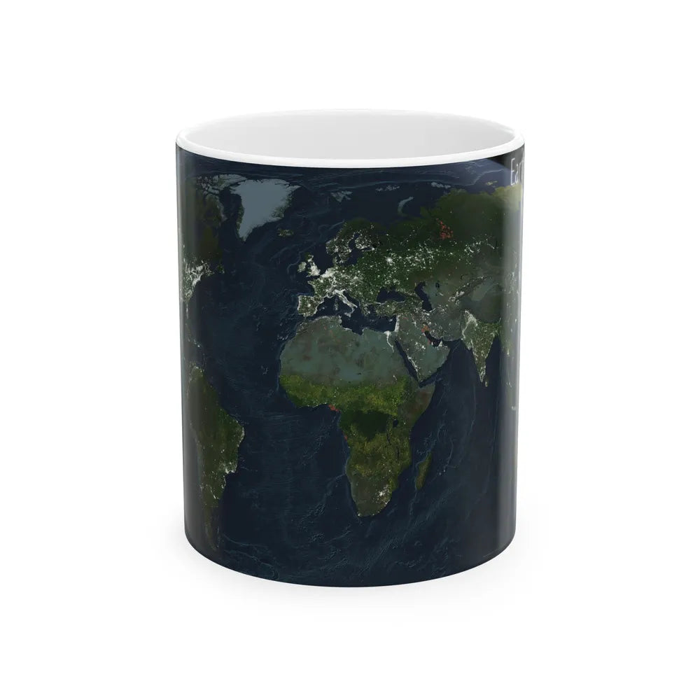 World Map - Earth at Night (2004) (Map) White Coffee Mug-11oz-Go Mug Yourself