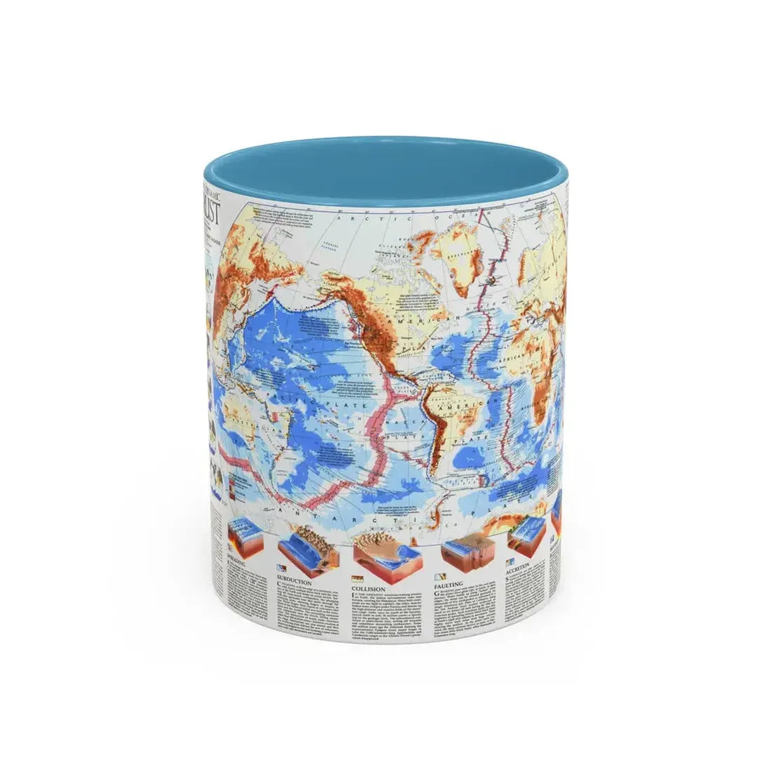 World Map - Earth's Dynamic Crust (1985) (Map) Accent Coffee Mug 11oz Light Blue - Go Mug Yourself