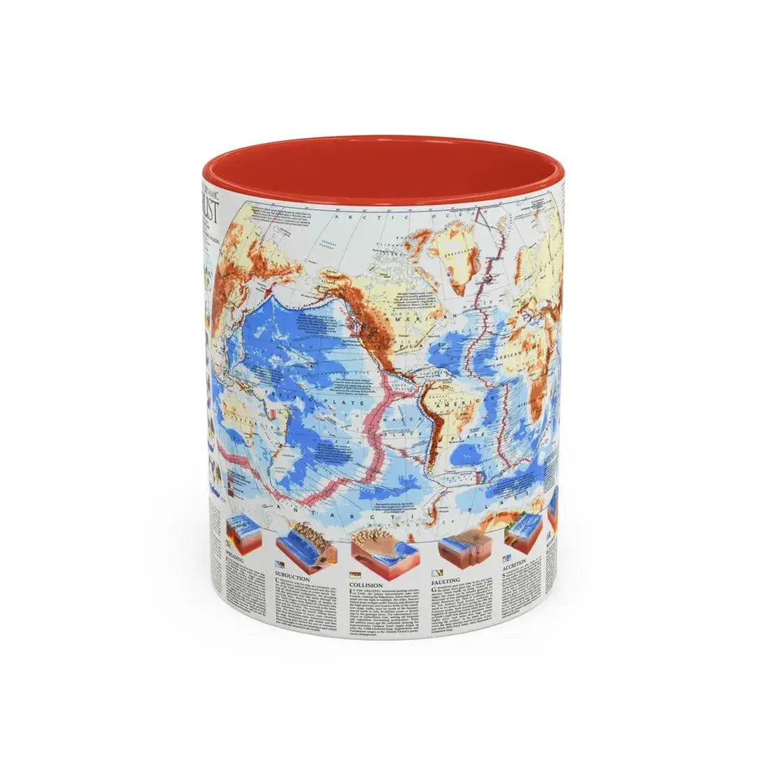 World Map - Earth's Dynamic Crust (1985) (Map) Accent Coffee Mug 11oz Red - Go Mug Yourself