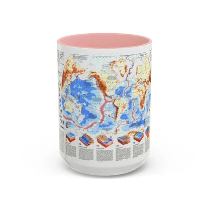 World Map - Earth's Dynamic Crust (1985) (Map) Accent Coffee Mug 15oz Pink - Go Mug Yourself