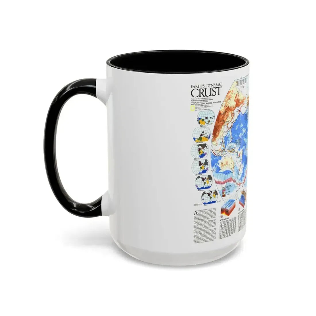 World Map - Earth's Dynamic Crust (1985) (Map) Accent Coffee Mug - Go Mug Yourself