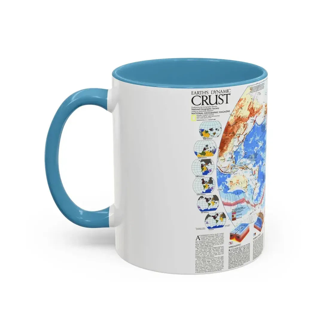 World Map - Earth's Dynamic Crust (1985) (Map) Accent Coffee Mug - Go Mug Yourself